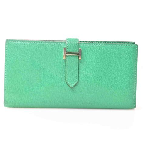 hermes green leather wallet.